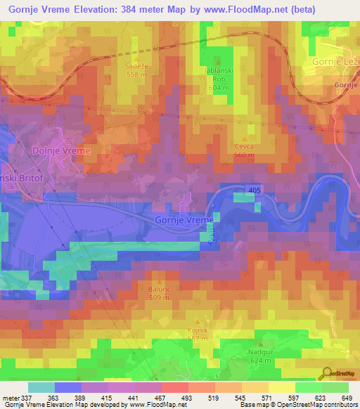 Gornje Vreme,Slovenia Elevation Map