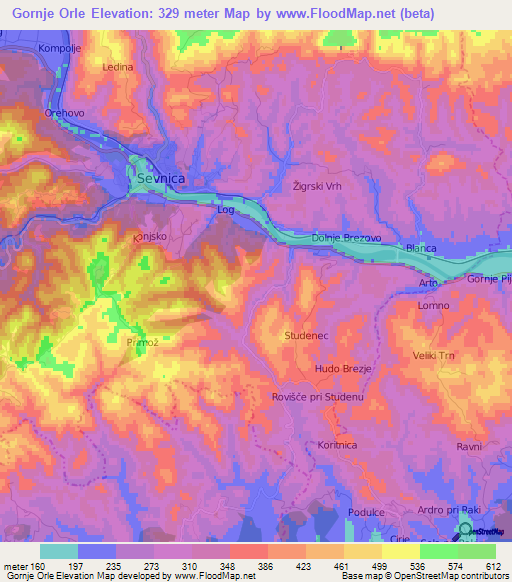 Gornje Orle,Slovenia Elevation Map