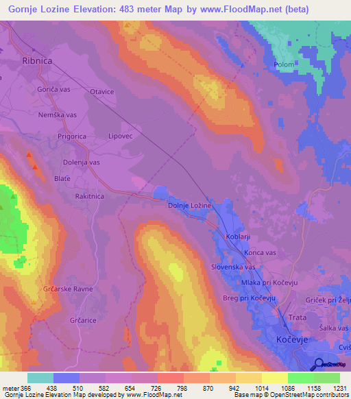 Gornje Lozine,Slovenia Elevation Map