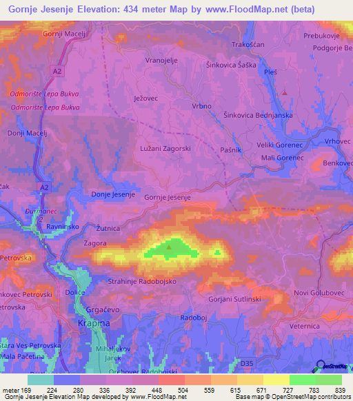 Gornje Jesenje,Croatia Elevation Map