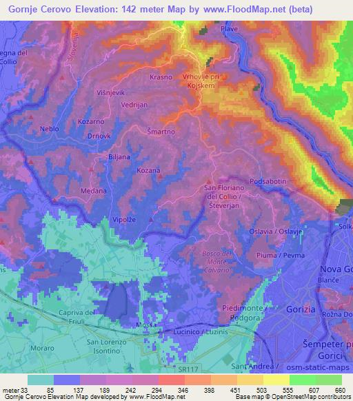 Gornje Cerovo,Slovenia Elevation Map