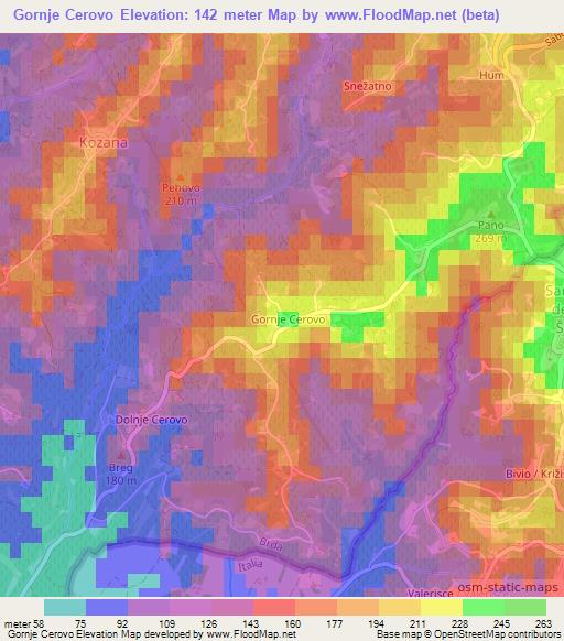 Gornje Cerovo,Slovenia Elevation Map