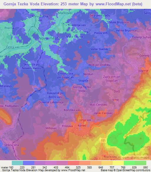 Gornja Tezka Voda,Slovenia Elevation Map