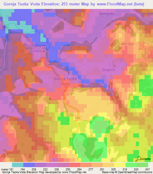 Gornja Tezka Voda,Slovenia Elevation Map