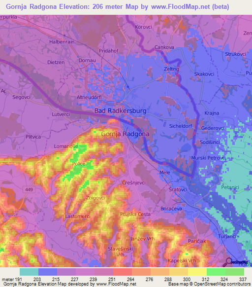 Gornja Radgona,Slovenia Elevation Map