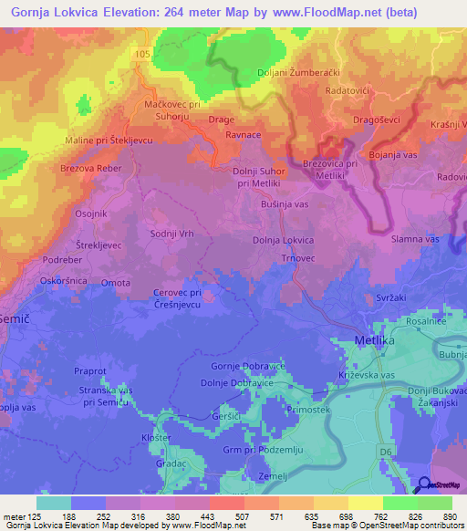 Gornja Lokvica,Slovenia Elevation Map