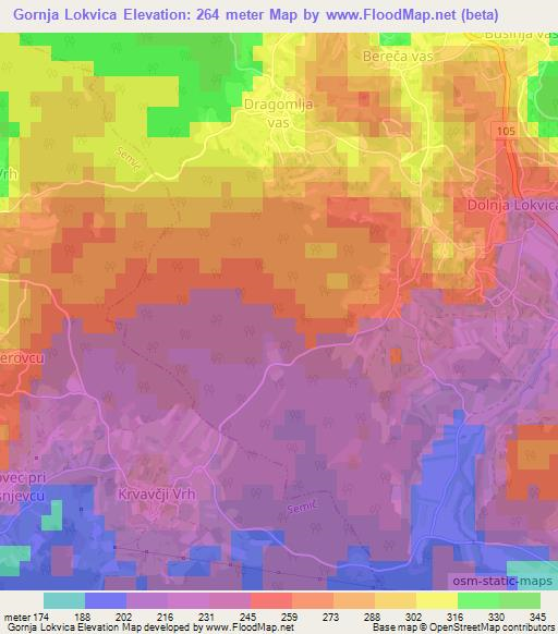 Gornja Lokvica,Slovenia Elevation Map