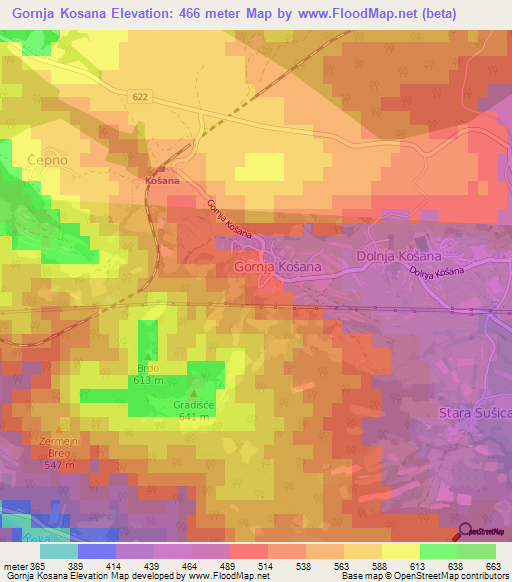 Gornja Kosana,Slovenia Elevation Map