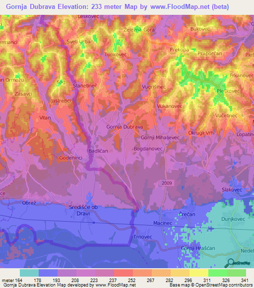 Gornja Dubrava,Croatia Elevation Map