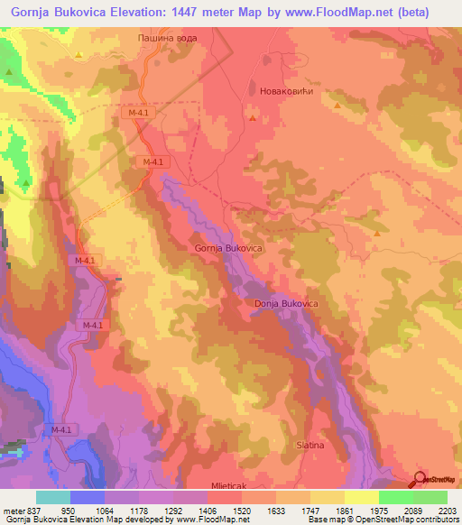 Gornja Bukovica,Montenegro Elevation Map