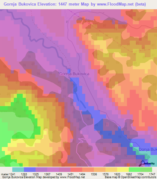 Gornja Bukovica,Montenegro Elevation Map