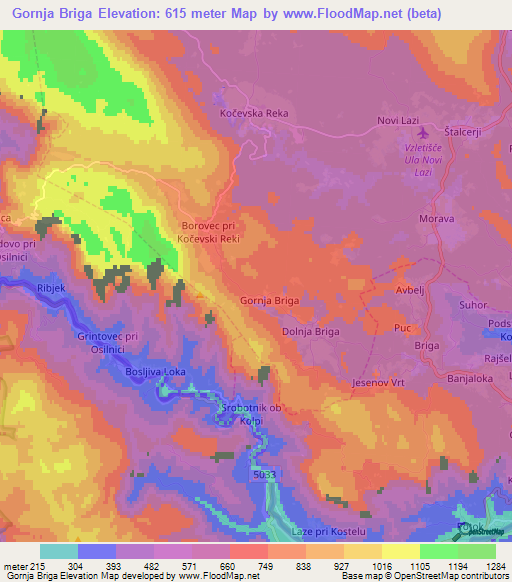 Gornja Briga,Slovenia Elevation Map