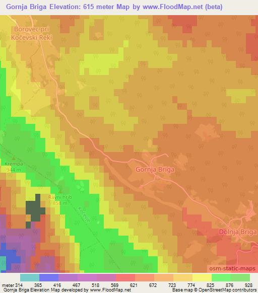 Gornja Briga,Slovenia Elevation Map