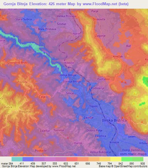 Gornja Bitnja,Slovenia Elevation Map