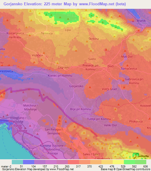 Gorjansko,Slovenia Elevation Map