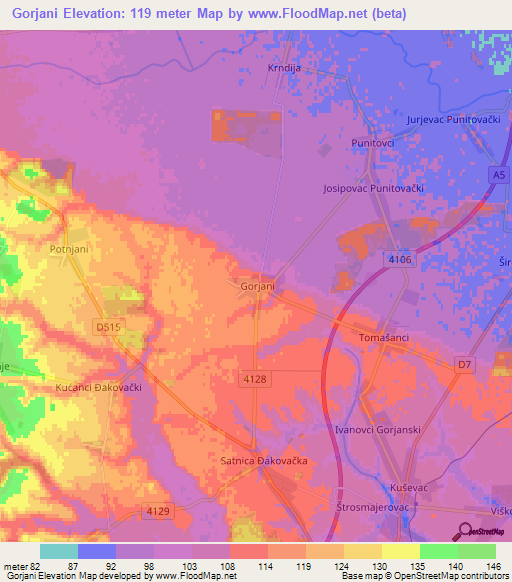Gorjani,Croatia Elevation Map