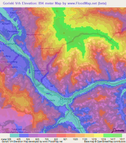 Goriski Vrh,Slovenia Elevation Map