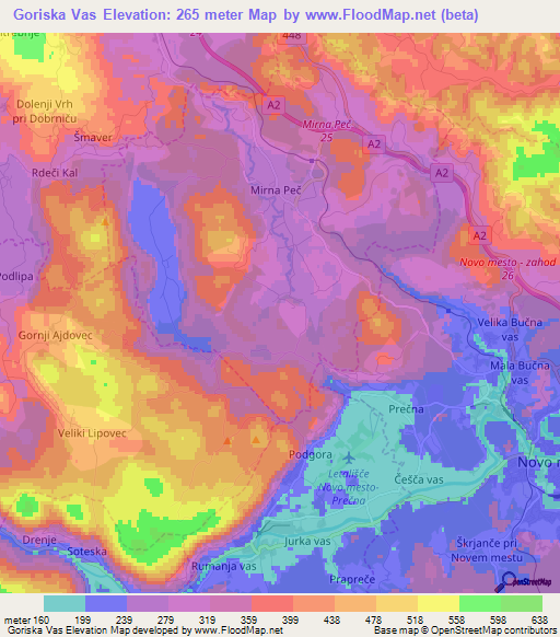 Goriska Vas,Slovenia Elevation Map