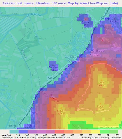 Goricica pod Krimon,Slovenia Elevation Map