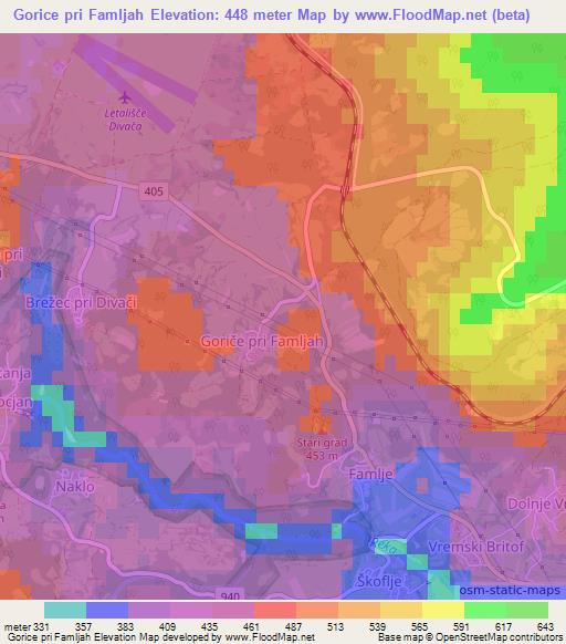 Gorice pri Famljah,Slovenia Elevation Map