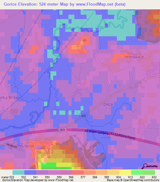 Gorice,Slovenia Elevation Map