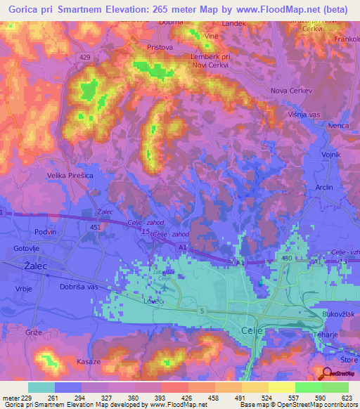 Gorica pri Smartnem,Slovenia Elevation Map