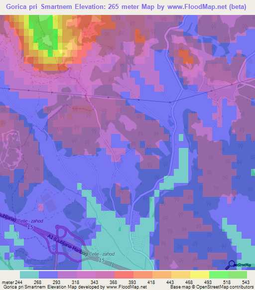 Gorica pri Smartnem,Slovenia Elevation Map