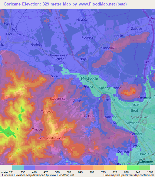 Goricane,Slovenia Elevation Map