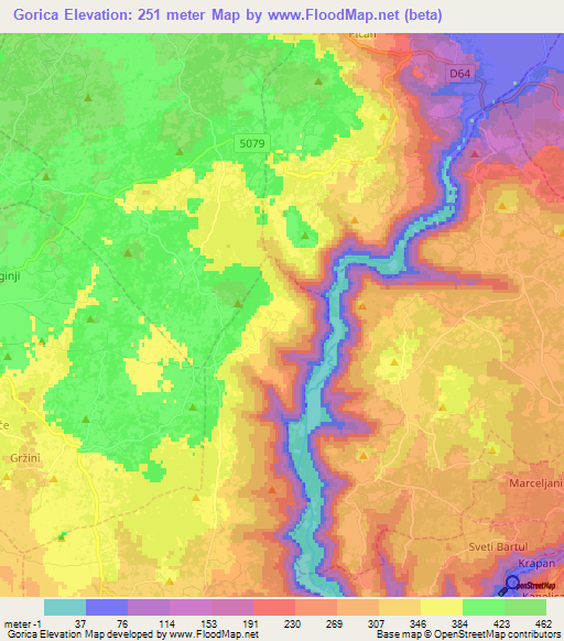 Gorica,Croatia Elevation Map