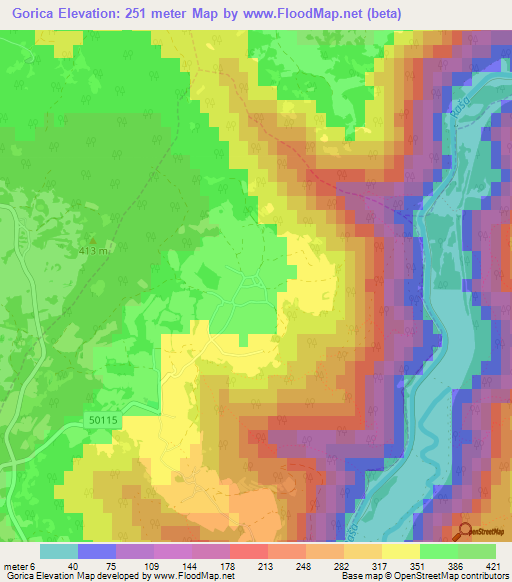 Gorica,Croatia Elevation Map