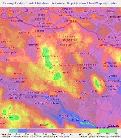 Gorenji Podsumberk,Slovenia Elevation Map