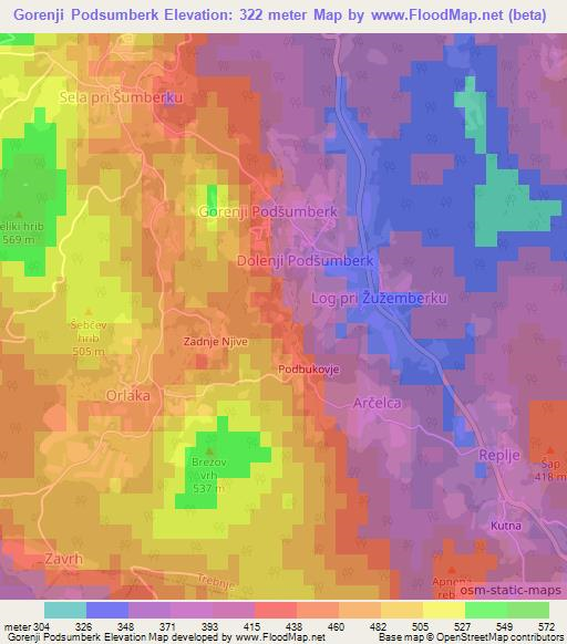 Gorenji Podsumberk,Slovenia Elevation Map