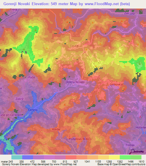 Gorenji Novaki,Slovenia Elevation Map