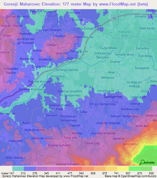 Gorenji Maharovec,Slovenia Elevation Map