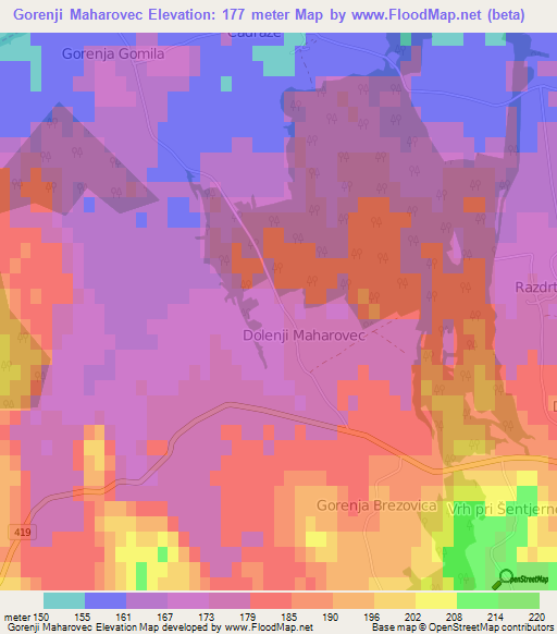 Gorenji Maharovec,Slovenia Elevation Map