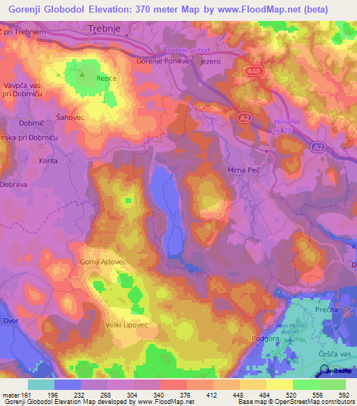 Gorenji Globodol,Slovenia Elevation Map