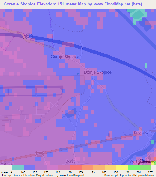 Gorenje Skopice,Slovenia Elevation Map