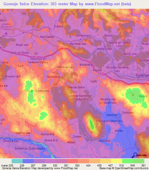 Gorenje Selce,Slovenia Elevation Map