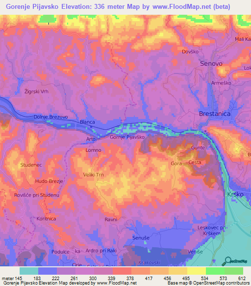 Gorenje Pijavsko,Slovenia Elevation Map