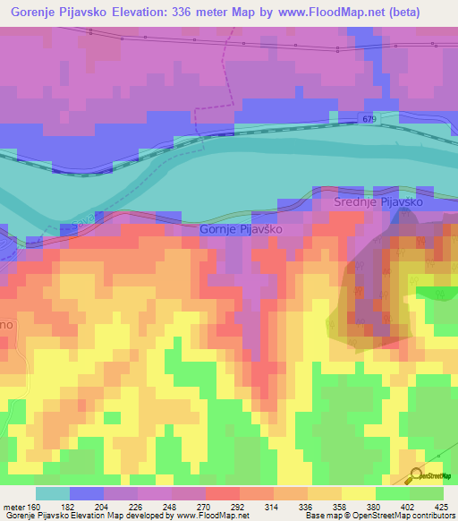 Gorenje Pijavsko,Slovenia Elevation Map