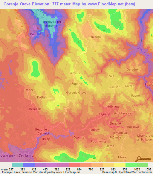 Gorenje Otave,Slovenia Elevation Map