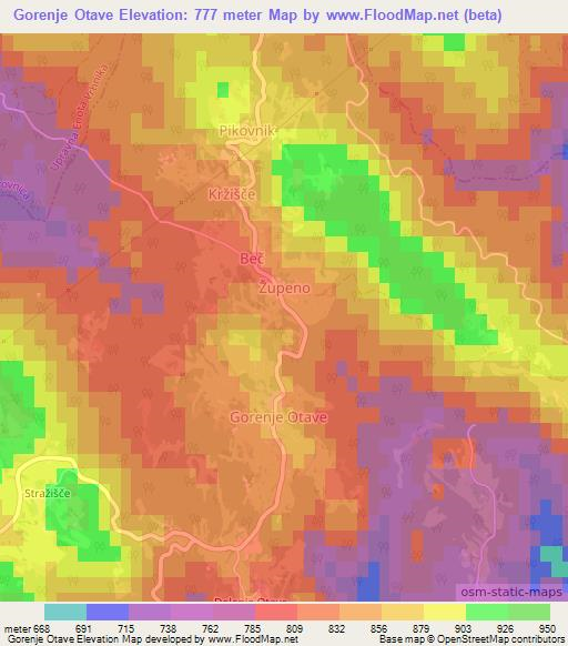 Gorenje Otave,Slovenia Elevation Map