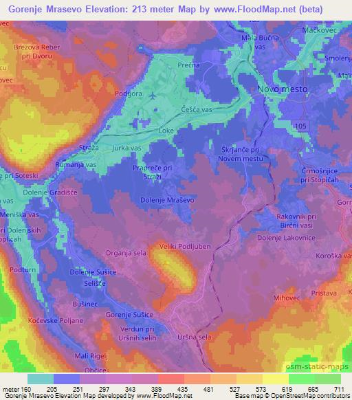 Gorenje Mrasevo,Slovenia Elevation Map