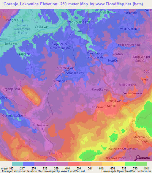 Gorenje Lakovnice,Slovenia Elevation Map