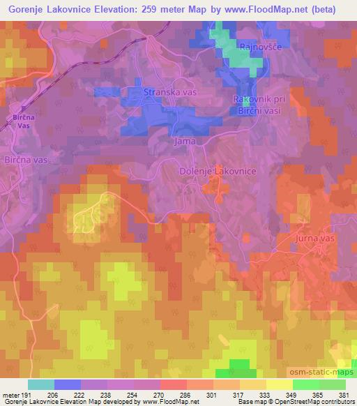 Gorenje Lakovnice,Slovenia Elevation Map