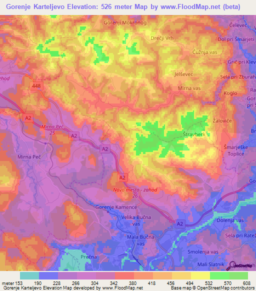 Gorenje Karteljevo,Slovenia Elevation Map