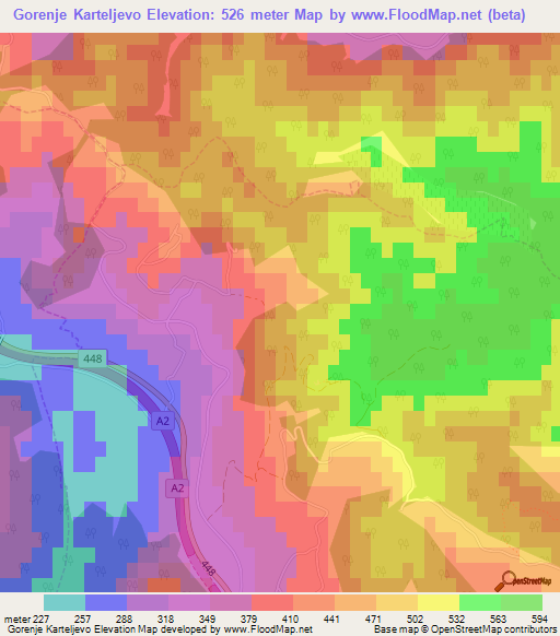 Gorenje Karteljevo,Slovenia Elevation Map