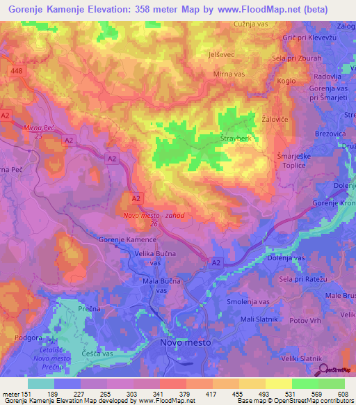 Gorenje Kamenje,Slovenia Elevation Map