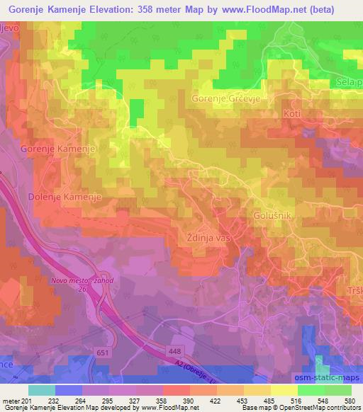 Gorenje Kamenje,Slovenia Elevation Map