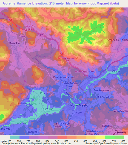 Gorenje Kamence,Slovenia Elevation Map